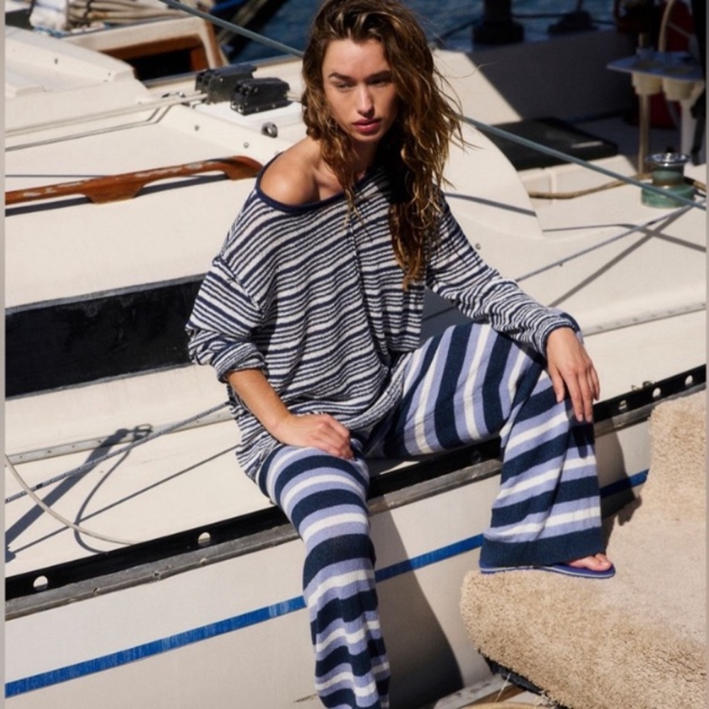 NWOT! Free People FP Beach Striped Bailey Sweater (Top only); Midnight Rain; S